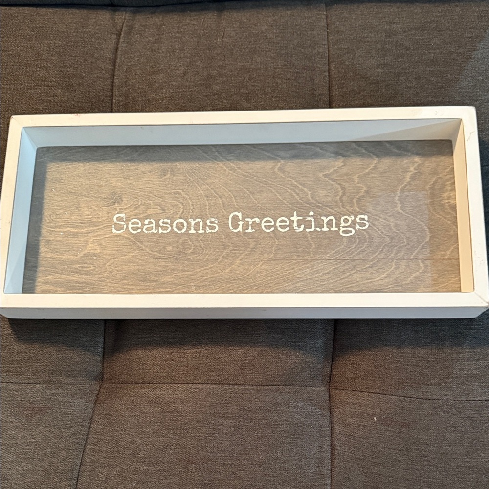 White Wooden 'Seasons Greetings' Tray